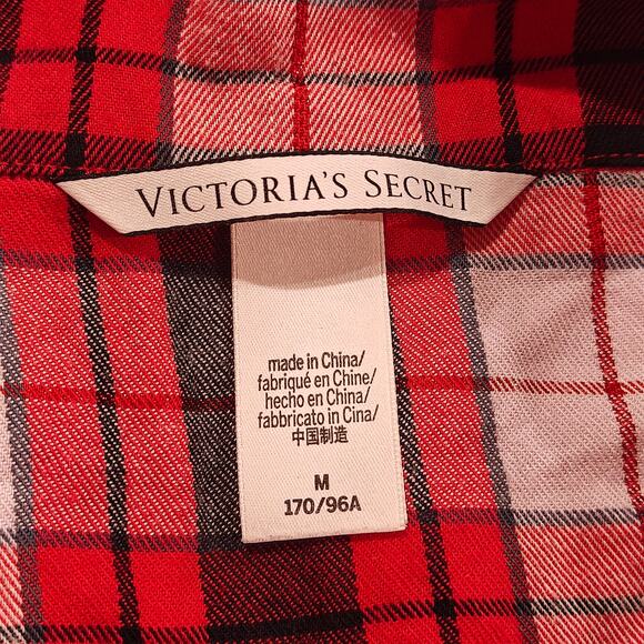 Victoria's Secret Women Plaid Short Sleeve Shirt Red Pink Black Womens Medium - Picture 2 of 4
